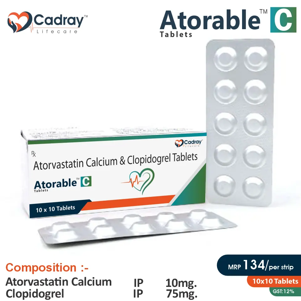 Atorvastatin 10mg + Clopidogrel 75mg Tablet | Atorable C in PCD Pharma Franchise